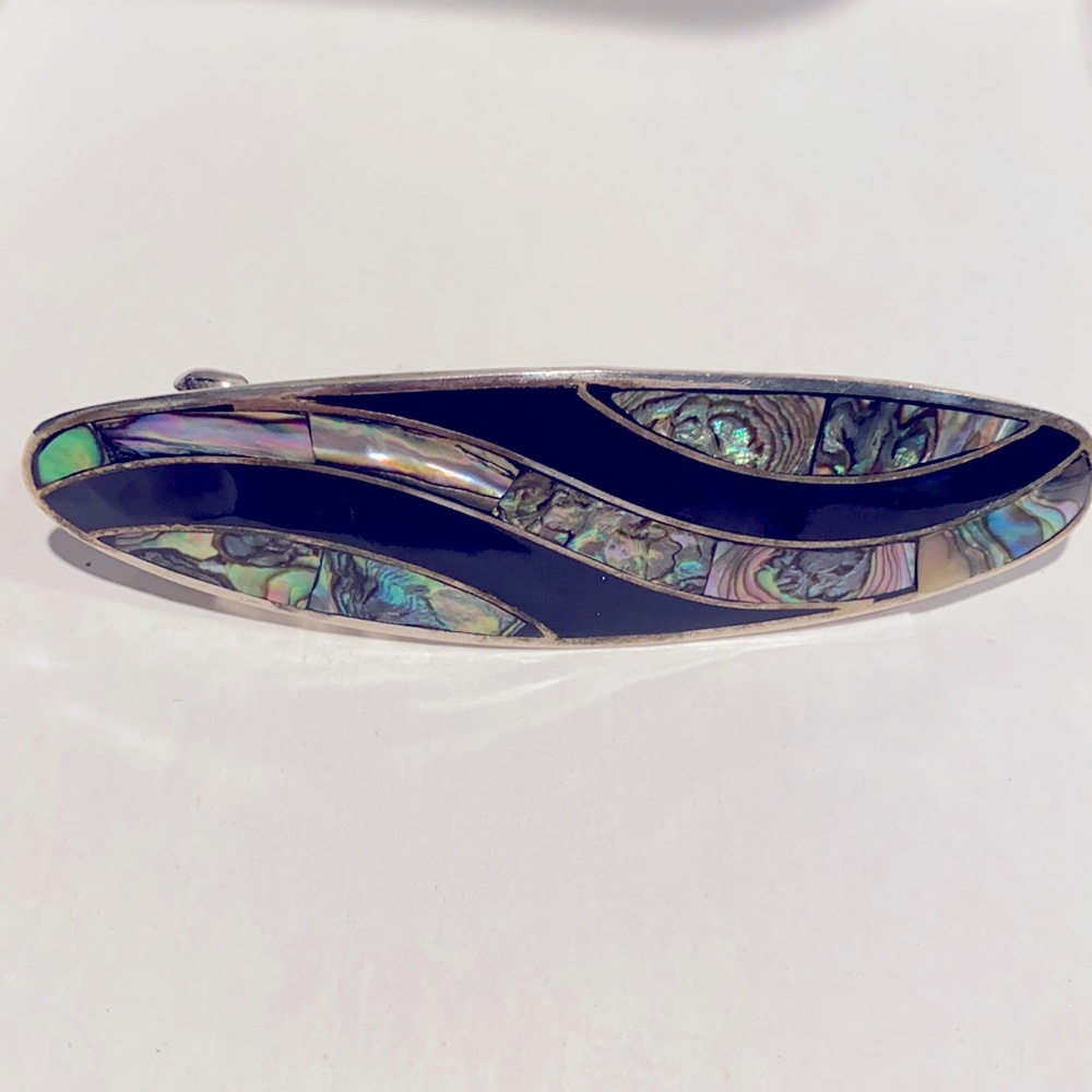 Onyx and abalone hair clip